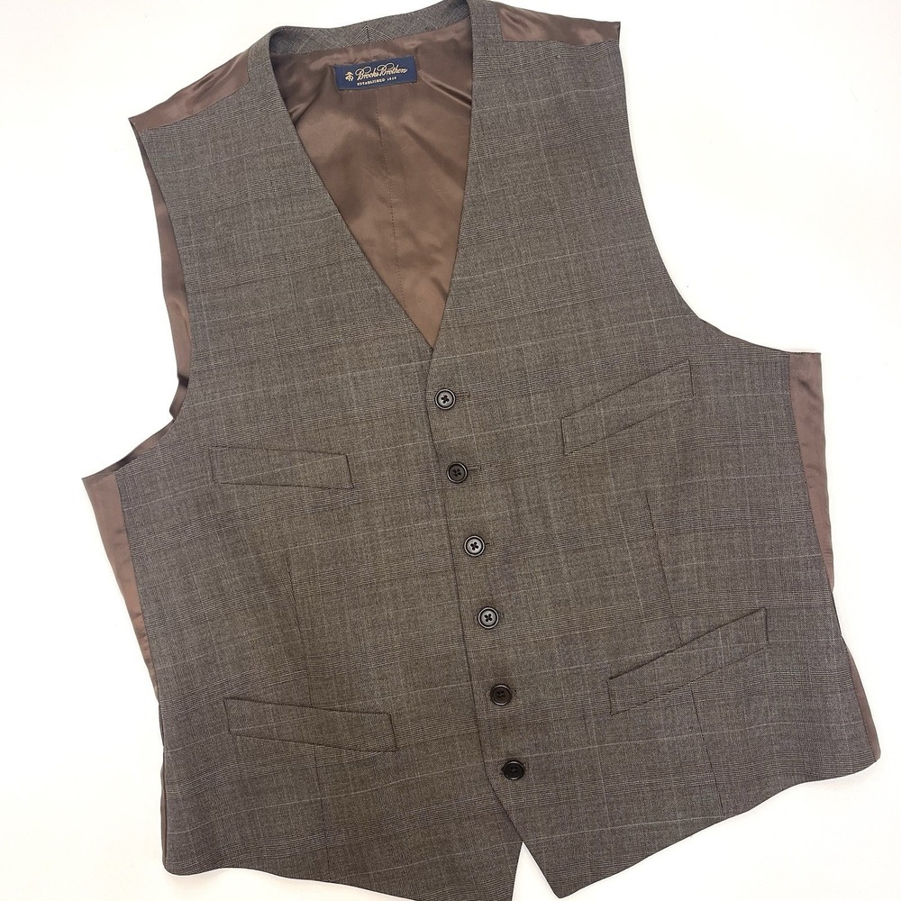 Brooks Brothers‎ Men's Suit Vest Brown Plaid 100% Wool M